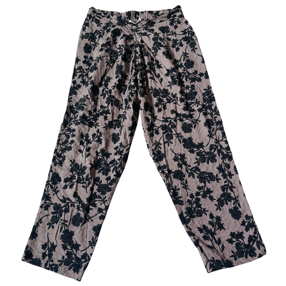 Bucket List Pants Sz L Floral Lightweight Cotton Dark Print Pull On Elastic